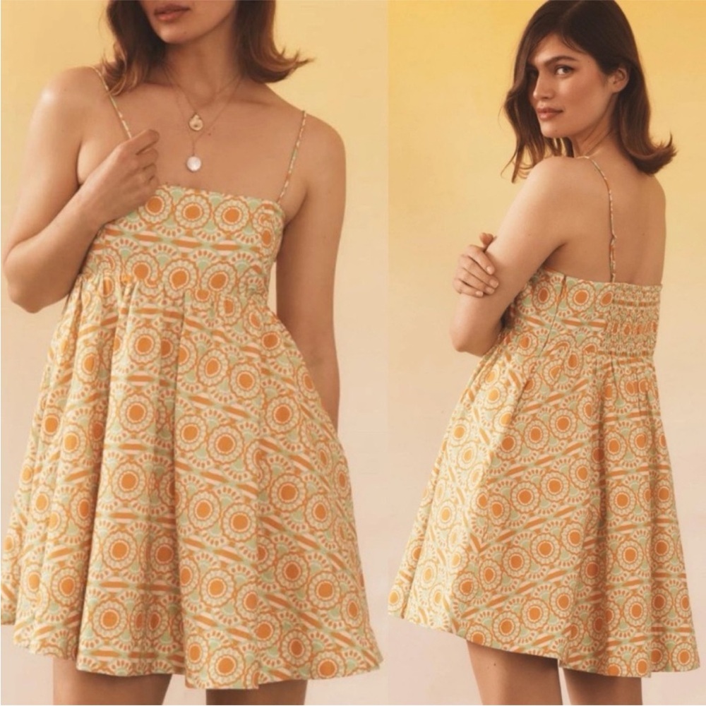 Anthropologie Orange and Cream Mini Dress
